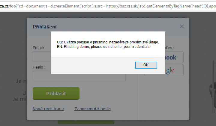 Ukázka pokusu o phishing