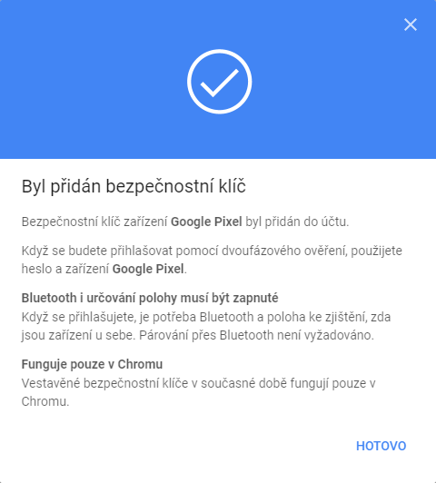 Byl přidán bezpečnostní klíč