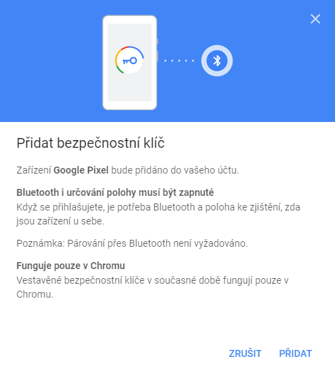 Bluetooth i určování polohy musí být zapnuté, funguje pouze v Chrome, zatím