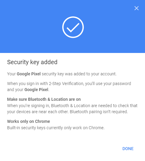 Security key added
