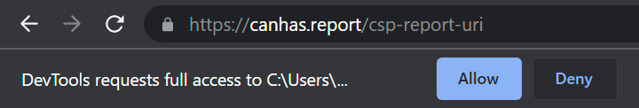 DevTools requests full access to the selected folder