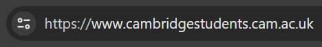 URL řádek s adresou https://www.cambridgestudents.cam.ac.uk v Chrome 119, eTLD+1 bez zvýraznění