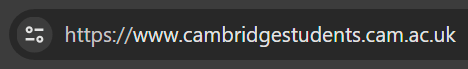 URL bar with https://www.cambridgestudents.cam.ac.uk in Chrome 119, no eTLD+1 highlighting