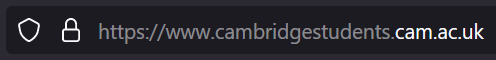 URL řádek s adresou https://www.cambridgestudents.cam.ac.uk ve Firefoxu 119, eTLD+1 je zvýrazněna