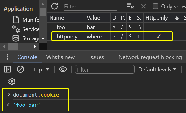 Cookie s atributem HttpOnly není v document.cookie vidět
