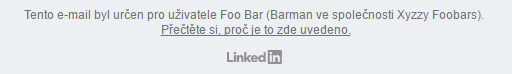 Patička e-mailu s odkazem na reset hesla na LinkedInu