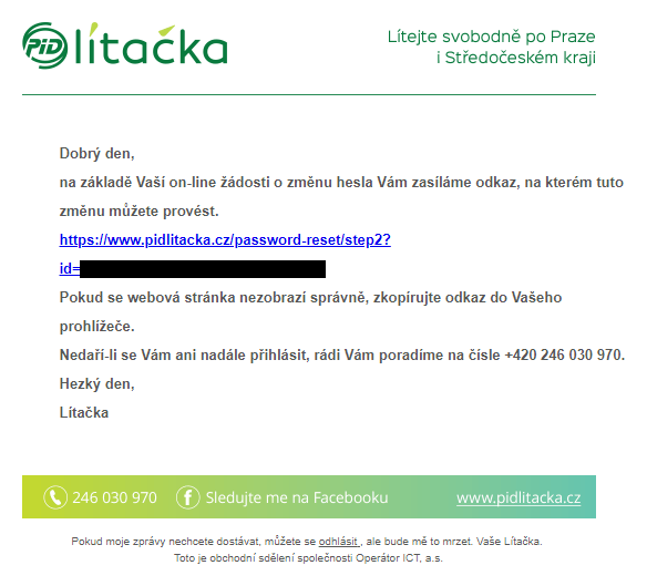 Dobrý den, na základě Vaší on-line žádosti o změnu hesla Vám zasíláme odkaz, na kterém tuto změnu můžete provést.