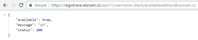 Seznam.cz API username check result