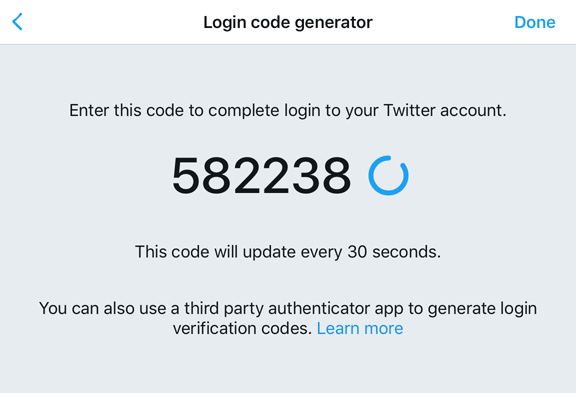 Login code generator v Twitteru na iOS