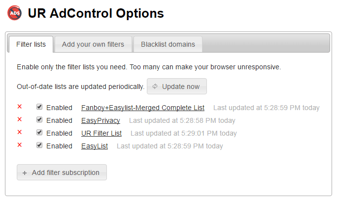 AdControl settings