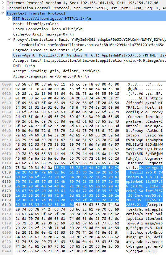 Unencrypted connection to the proxy server