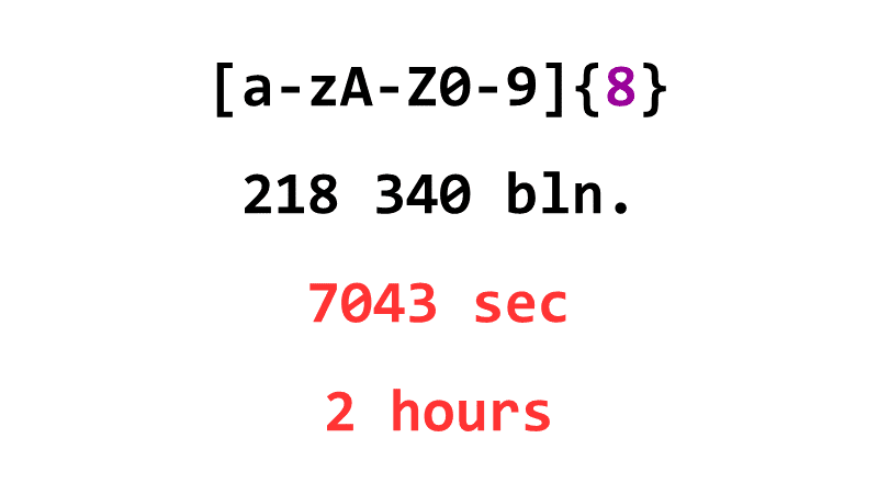 [a-zA-Z0-9]{8}: 218 340 bln., 7043 sec, 2 hours