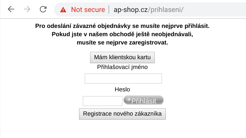 Not secure přihlášení