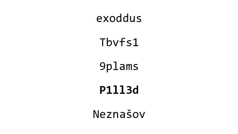 exoddus, Tbvfs1, 9plams, P1ll3d, Neznašov