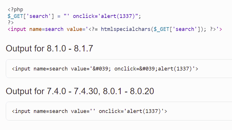 htmlspecialchars($neco) v PHP 8.1.0 a před