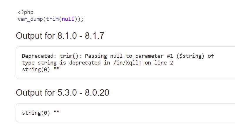 trim(null) na PHP 8.1: Deprecated, dříve: nic