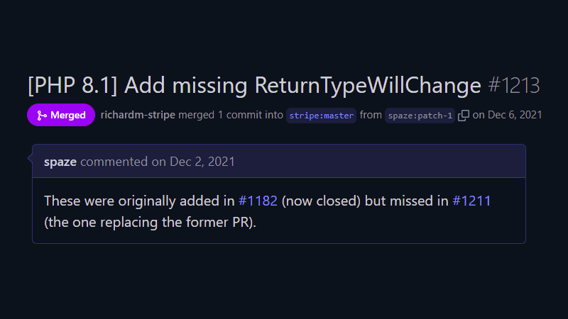 [PHP 8.1] Add missing ReturnTypeWillChange merged into stripe:master from spaze:patch-1 on Dec 6, 2021