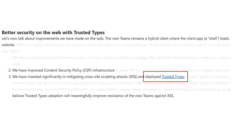 The new Teams by Microsoft uses Trusted Types