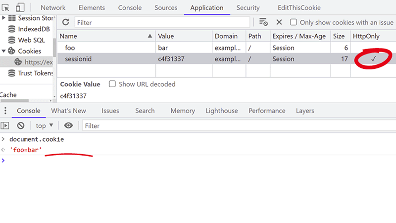 HTTP-only cookie v Developer tools v prohlížeči