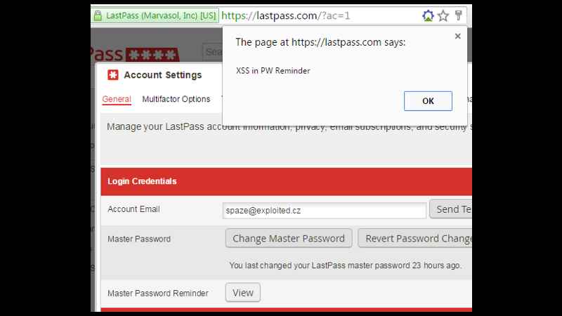 The page at https://lastpass.com says: XSS in PW Reminder