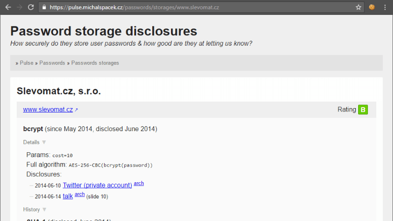 www.slevomat.cz password storage disclosures: bcrypt (since May 2014, disclosed June 2014)