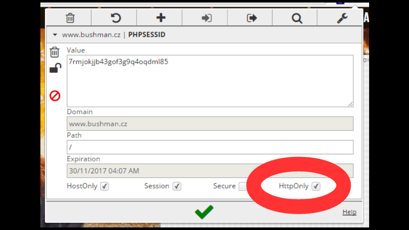 Cookie PHPSESSID označená jako HTTP-Only