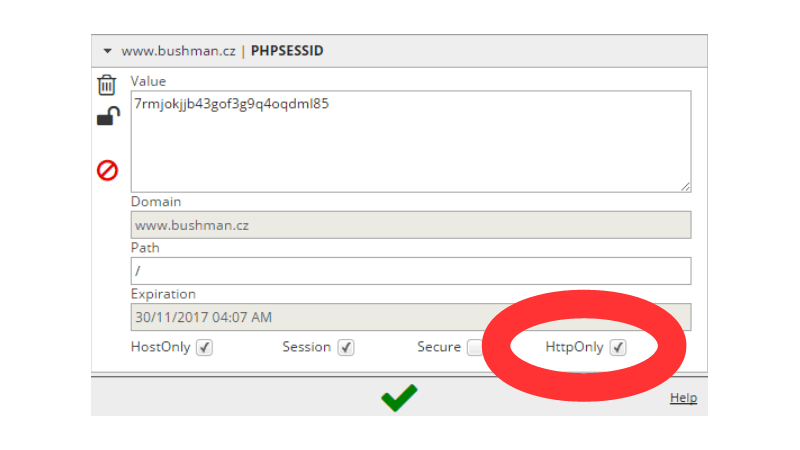 Cookie PHPSESSID označená jako HTTP-Only