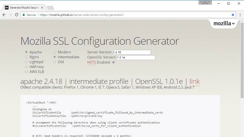 Mozilla SSL Configuration Generator