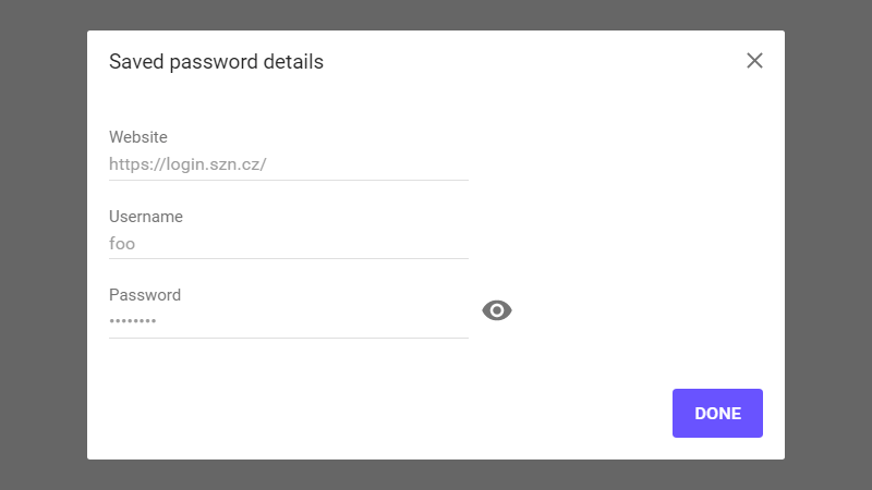 Screenshot Saved password details v Chrome