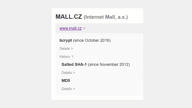 Způsoby hashování hesel Mall.cz